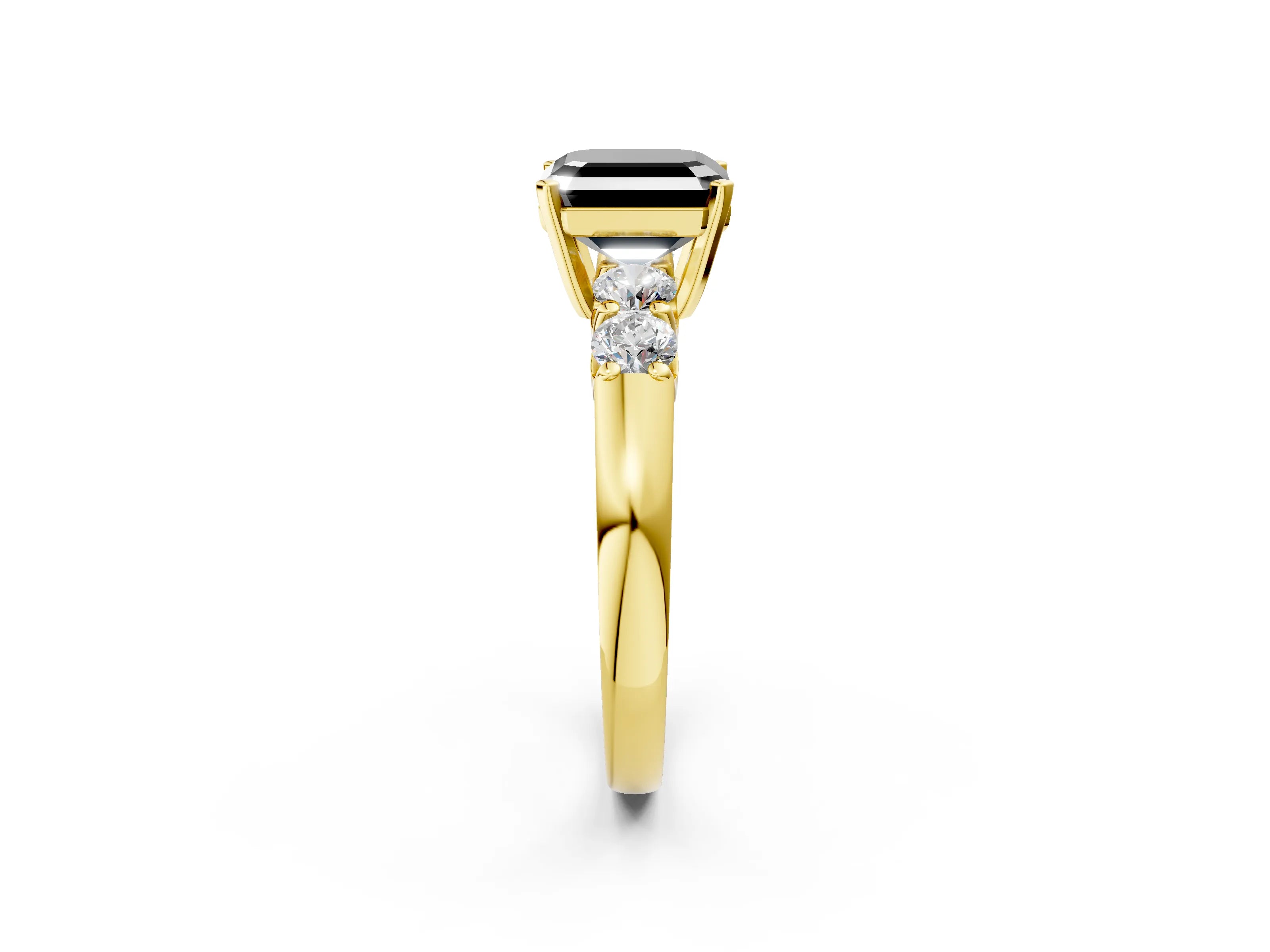 Yellow gold Fancy Black Asscher Cut Brilliant Diamond Five-Stone Engagement Ring with Prong Setting on a Classic Band_5
