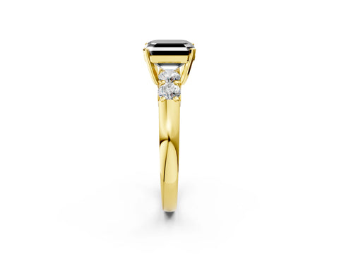Yellow gold Fancy Black Asscher Cut Brilliant Diamond Five-Stone Engagement Ring with Prong Setting on a Classic Band_5