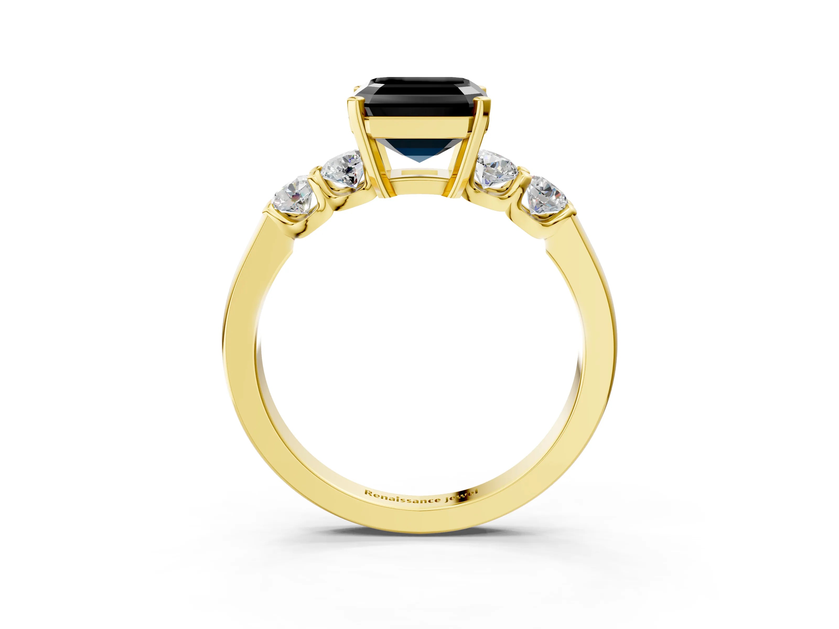 Yellow gold Fancy Black Asscher Cut Brilliant Diamond Five-Stone Engagement Ring with Prong Setting on a Classic Band_6
