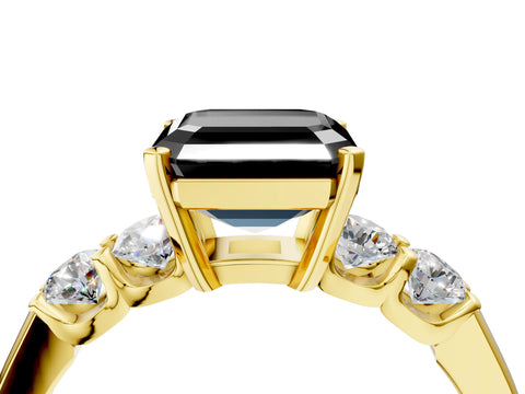 Yellow gold Fancy Black Asscher Cut Brilliant Diamond Five-Stone Engagement Ring with Prong Setting on a Classic Band_7