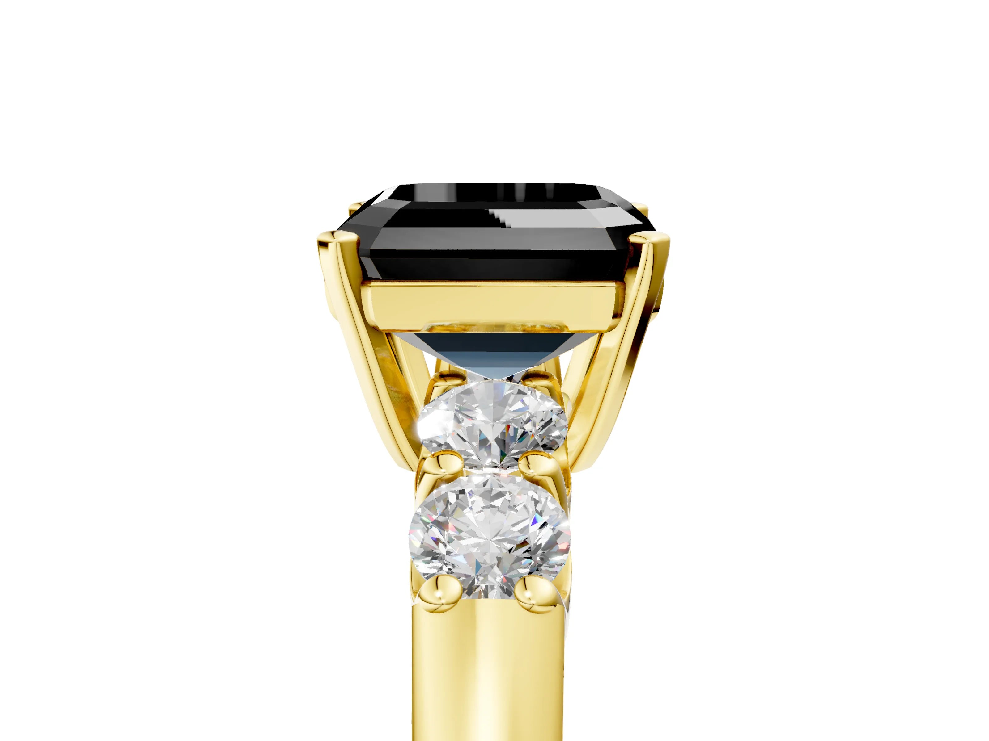 Yellow gold Fancy Black Asscher Cut Brilliant Diamond Five-Stone Engagement Ring with Prong Setting on a Classic Band_8