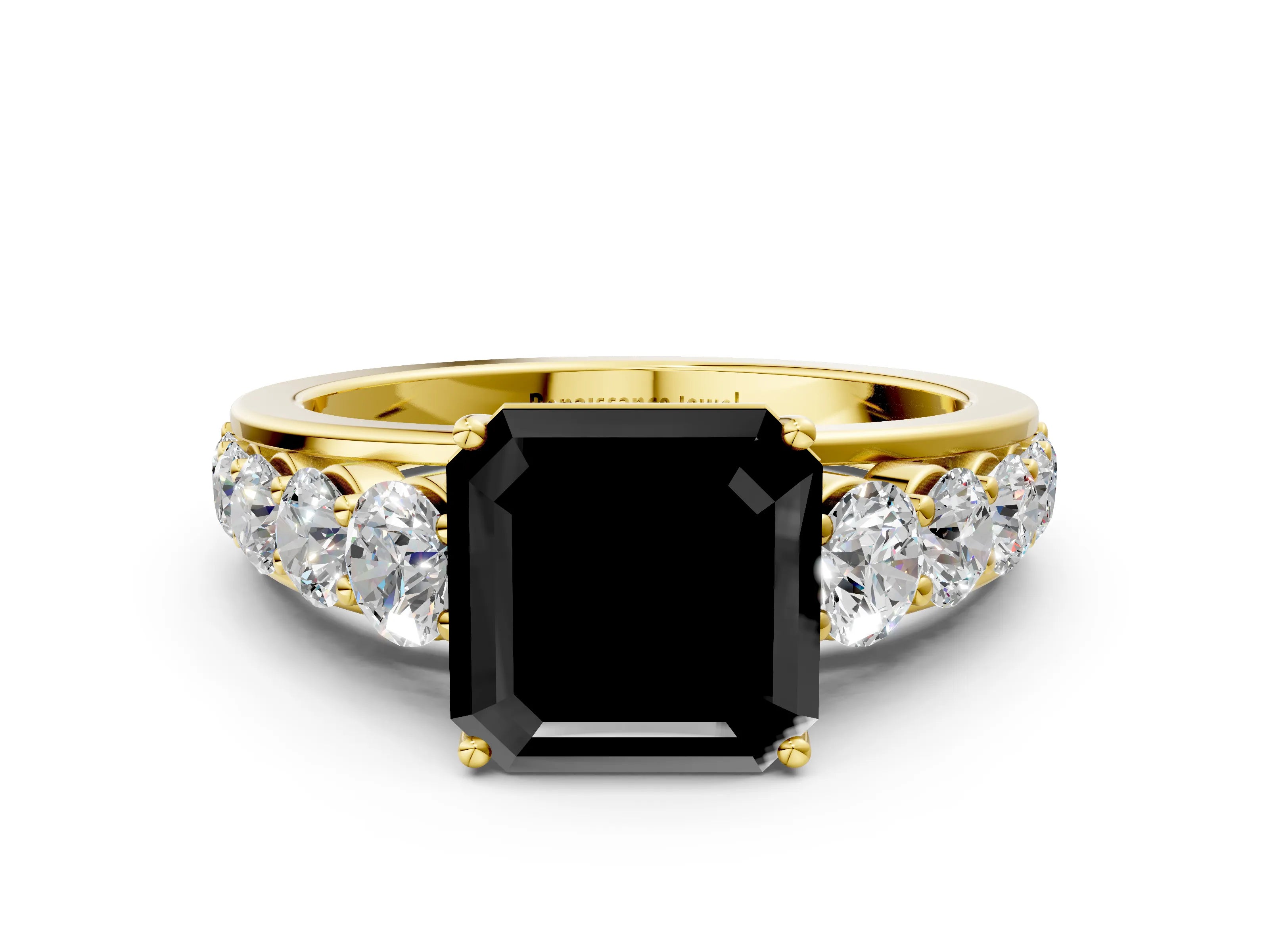 Yellow gold Fancy Black Asscher Cut Brilliant Diamond Pavé Band with Six-Prong Setting