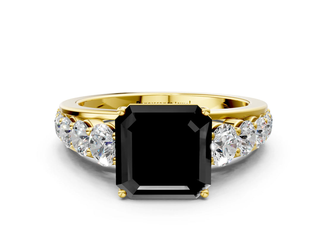 Yellow gold Fancy Black Asscher Cut Brilliant Diamond Pavé Band with Six-Prong Setting_12
