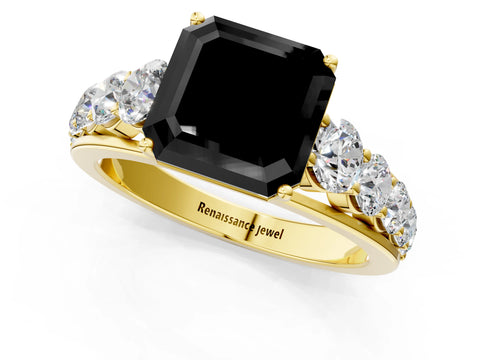 Yellow gold Fancy Black Asscher Cut Brilliant Diamond Pavé Band with Six-Prong Setting_1