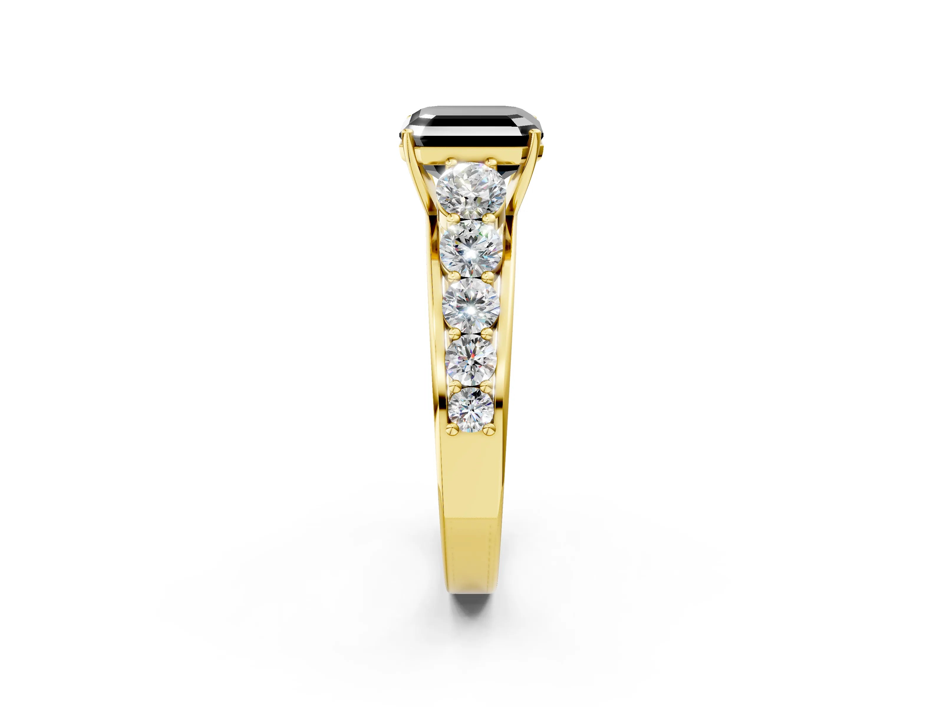 Yellow gold Fancy Black Asscher Cut Brilliant Diamond Pavé Band with Six-Prong Setting_2