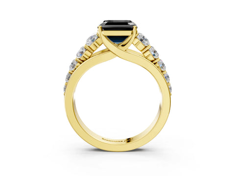 Yellow gold Fancy Black Asscher Cut Brilliant Diamond Pavé Band with Six-Prong Setting_3