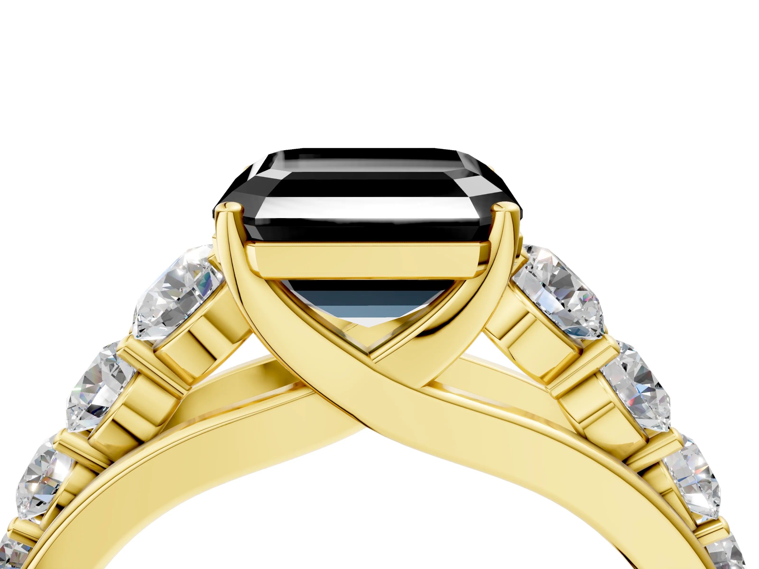 Yellow gold Fancy Black Asscher Cut Brilliant Diamond Pavé Band with Six-Prong Setting_4