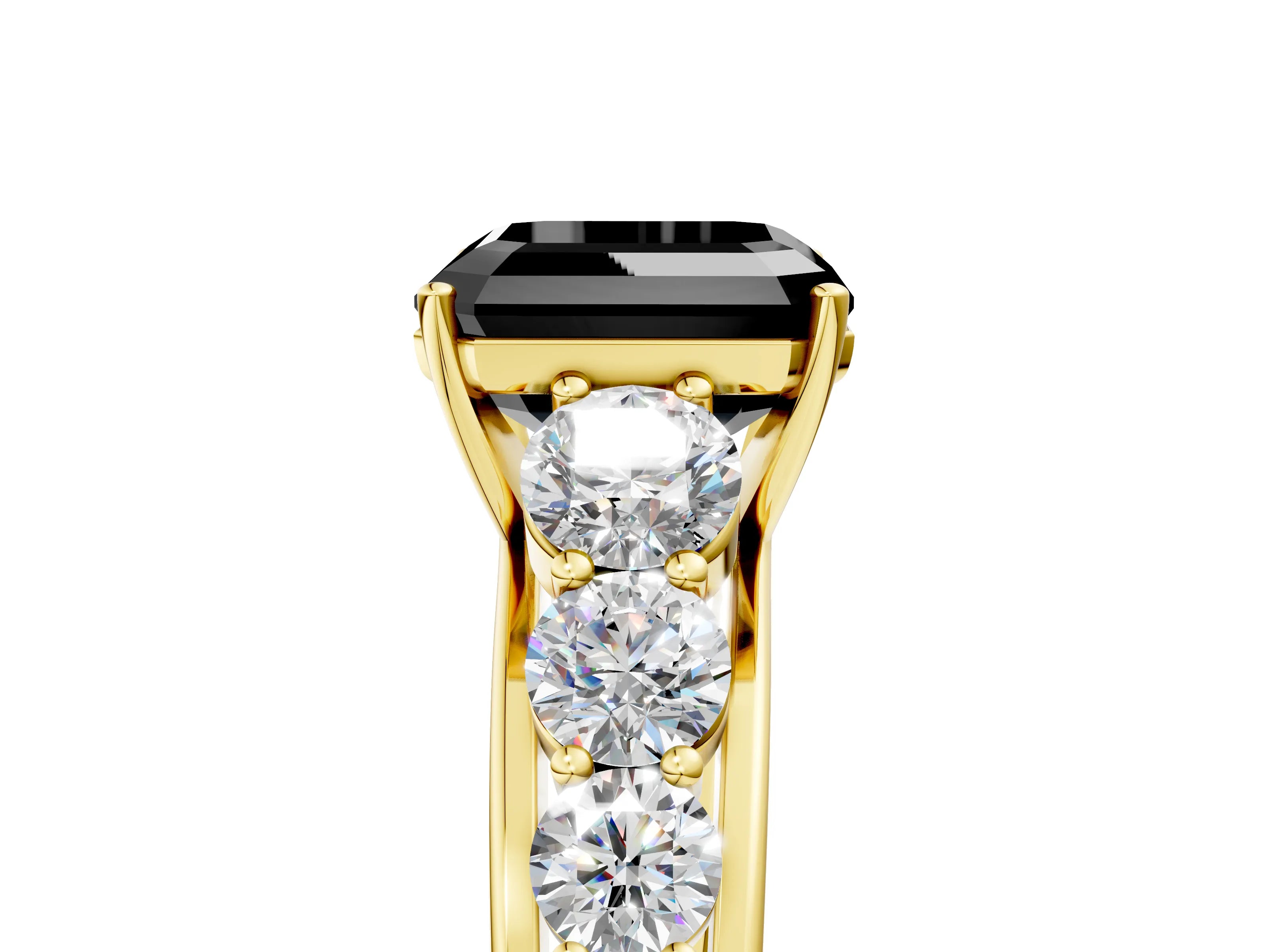 Yellow gold Fancy Black Asscher Cut Brilliant Diamond Pavé Band with Six-Prong Setting_5