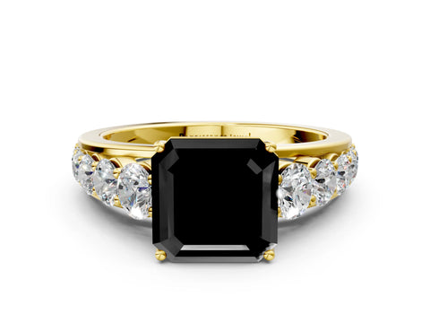 Yellow gold Fancy Black Asscher Cut Brilliant Diamond Pavé Band with Six-Prong Setting