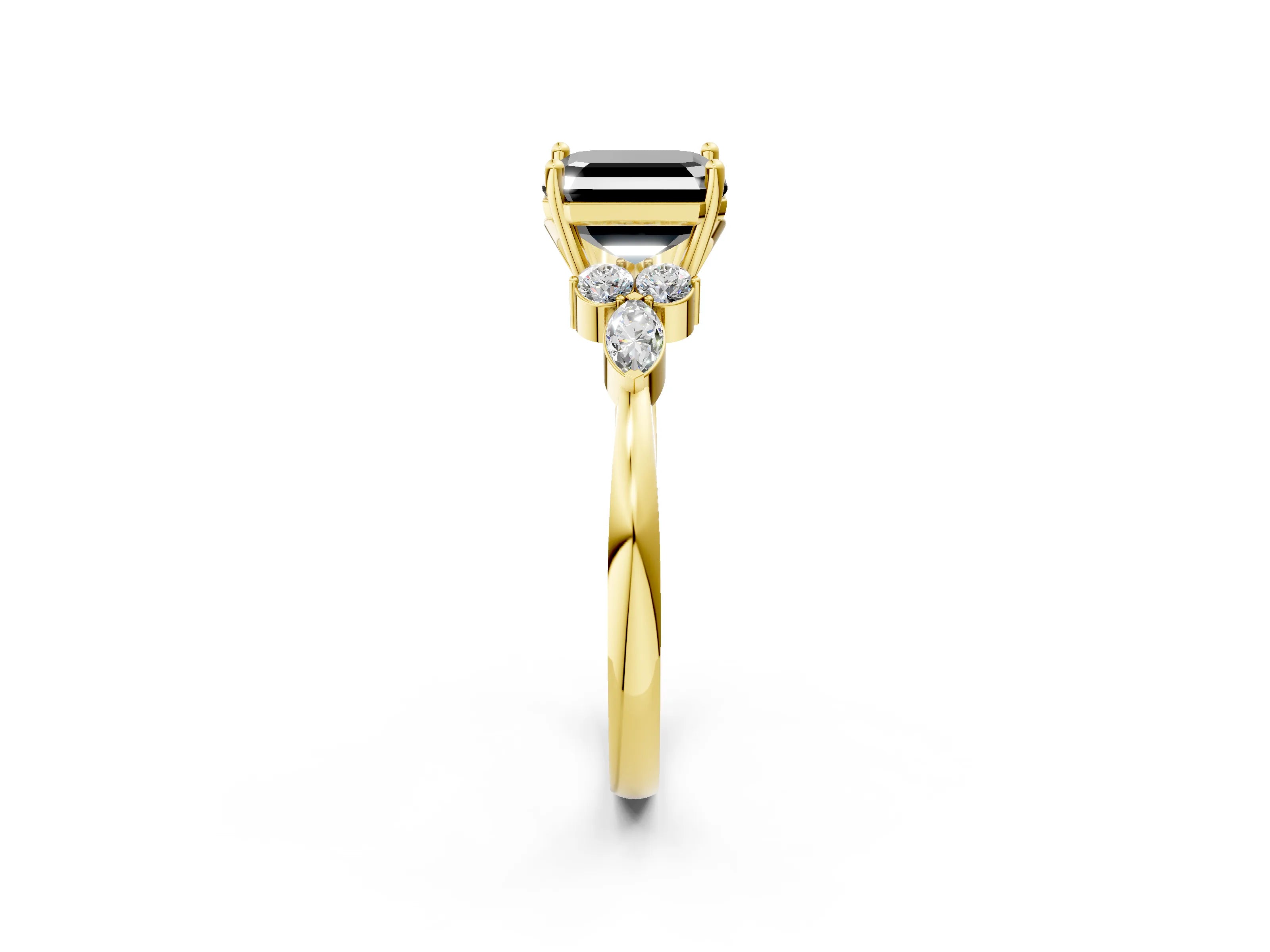 Yellow gold Fancy Black Asscher Cut Brilliant Diamond Solitaire Ring with Pear Side Stones and Four-Prong Setting_5
