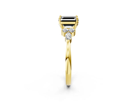 Yellow gold Fancy Black Asscher Cut Brilliant Diamond Solitaire Ring with Pear Side Stones and Four-Prong Setting_5
