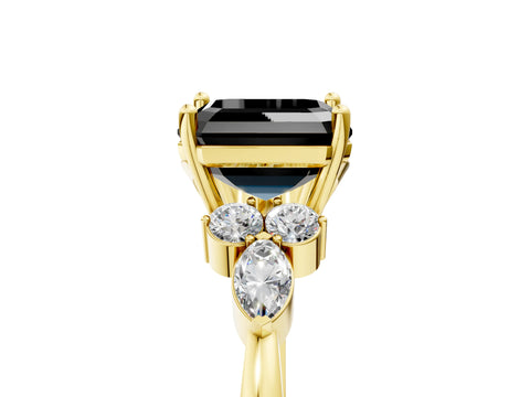 Yellow gold Fancy Black Asscher Cut Brilliant Diamond Solitaire Ring with Pear Side Stones and Four-Prong Setting_8