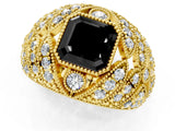 Yellow gold Fancy Black Asscher Cut Brilliant Halo Pave Diamond Milgrain Ring_1