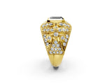 Yellow gold Fancy Black Asscher Cut Brilliant Halo Pave Diamond Milgrain Ring_2