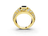 Yellow gold Fancy Black Asscher Cut Brilliant Halo Pave Diamond Milgrain Ring_3