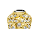 Yellow gold Fancy Black Asscher Cut Brilliant Halo Pave Diamond Milgrain Ring_5
