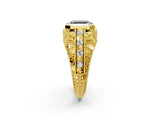 Yellow gold Fancy Black Asscher Cut Brilliant Milgrain Filigree Diamond Ring with Square Prong Setting_2