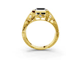 Yellow gold Fancy Black Asscher Cut Brilliant Milgrain Filigree Diamond Ring with Square Prong Setting_3