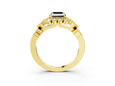 Yellow gold Fancy Black Asscher Cut Brilliant Milgrain Pave Heart Band Solitaire Ring_3