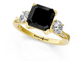 Yellow gold Fancy Black Asscher Cut Brilliant Three-Stone Diamond Ring with Pavé Band and Four-Prong Setting_4