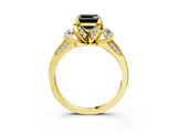 Yellow gold Fancy Black Asscher Cut Brilliant Three-Stone Diamond Ring with Pavé Band and Four-Prong Setting_6