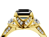 Yellow gold Fancy Black Asscher Cut Brilliant Three-Stone Diamond Ring with Pavé Band and Four-Prong Setting_7