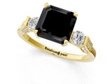 Yellow gold Fancy Black Asscher Cut Brilliant Three-Stone Pave Band with Four-Prong Setting_1