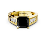 Yellow gold Fancy Black Asscher Cut Cut Channel Set Solitaire Ring with Four-Prong Setting