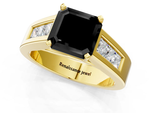 Yellow gold Fancy Black Asscher Cut Cut Channel Set Solitaire Ring with Four-Prong Setting_1