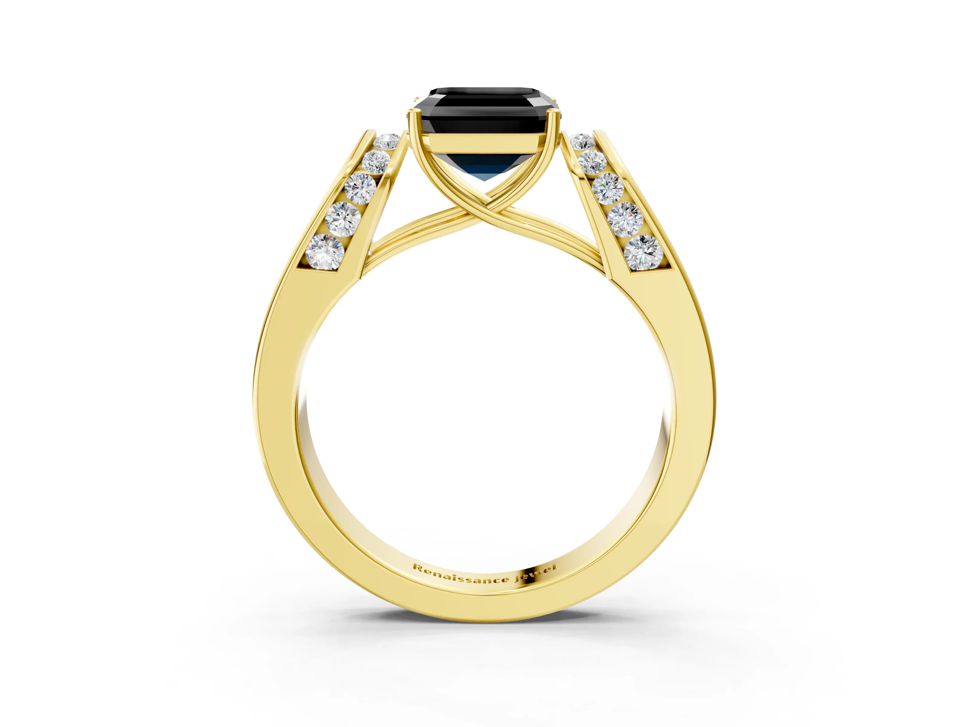 Yellow gold Fancy Black Asscher Cut Cut Diamond Channel Set Solitaire Ring with Four-Prong Setting_3