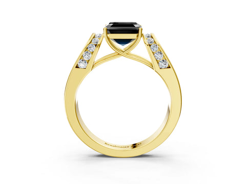 Yellow gold Fancy Black Asscher Cut Cut Diamond Channel Set Solitaire Ring with Four-Prong Setting_3