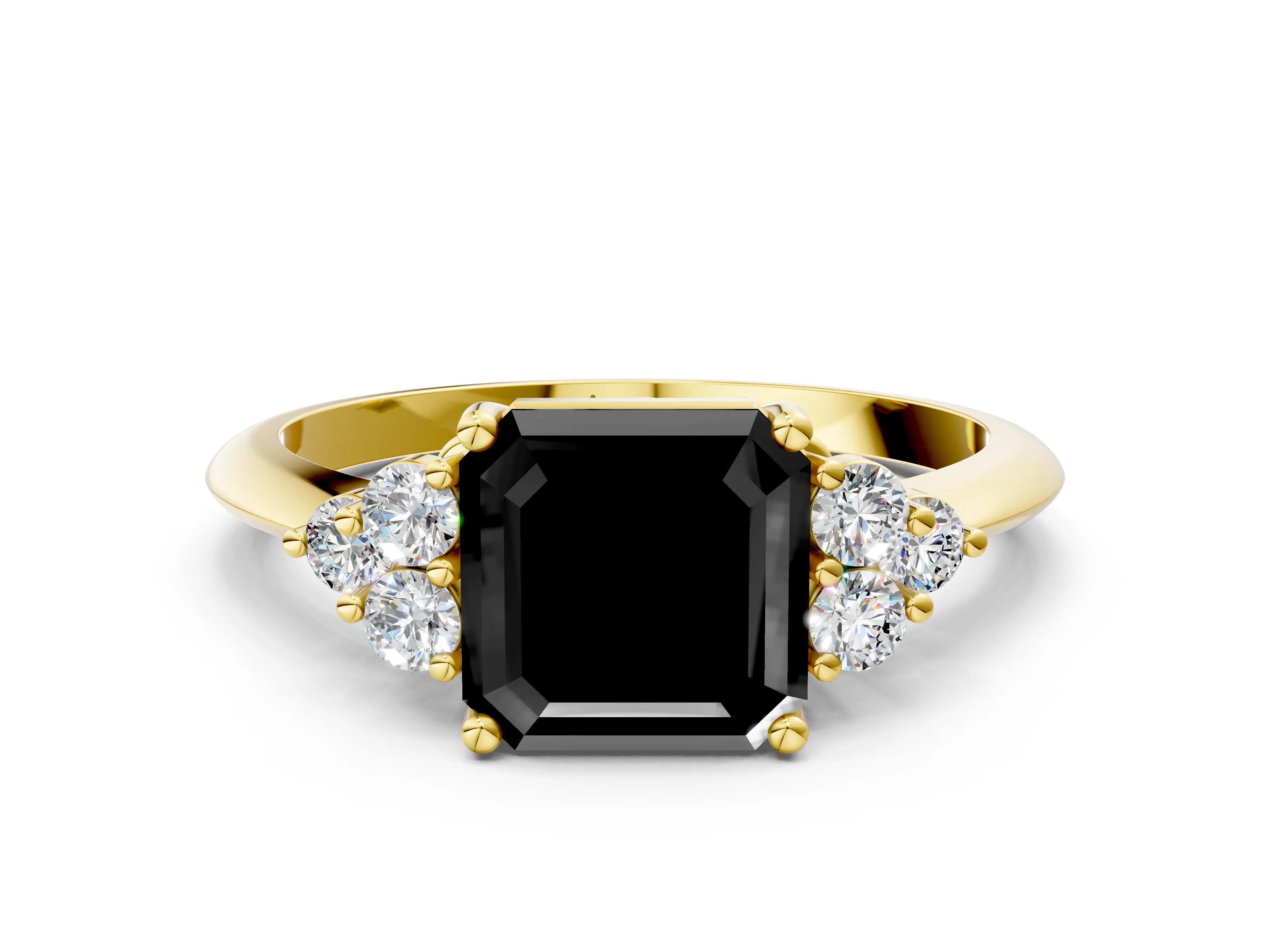 Yellow gold Fancy Black Asscher Cut Cut Diamond Cluster Ring with Solitaire Band and Four-Prong Setting