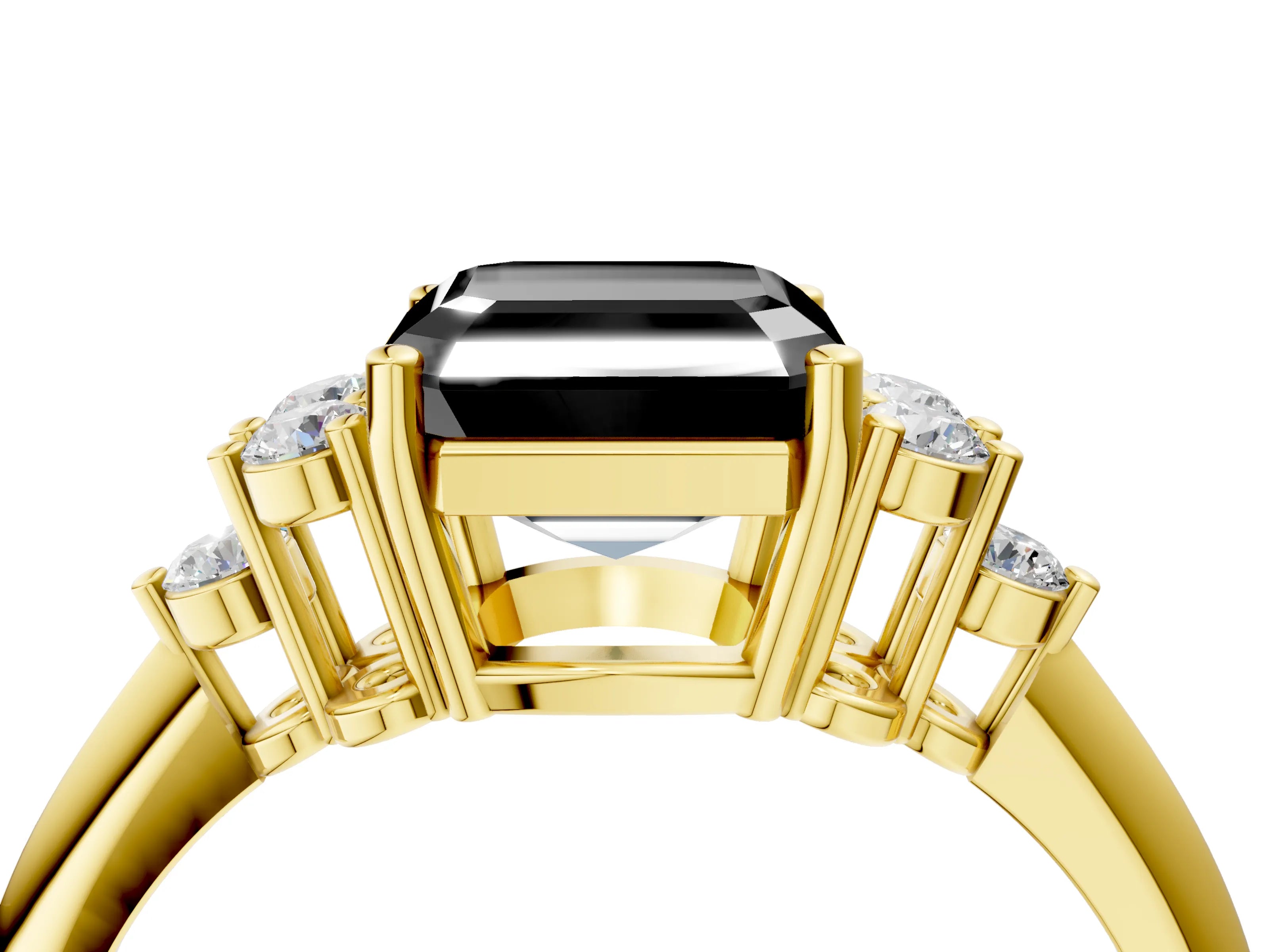 Yellow gold Fancy Black Asscher Cut Cut Diamond Cluster Ring with Solitaire Band and Four-Prong Setting_4