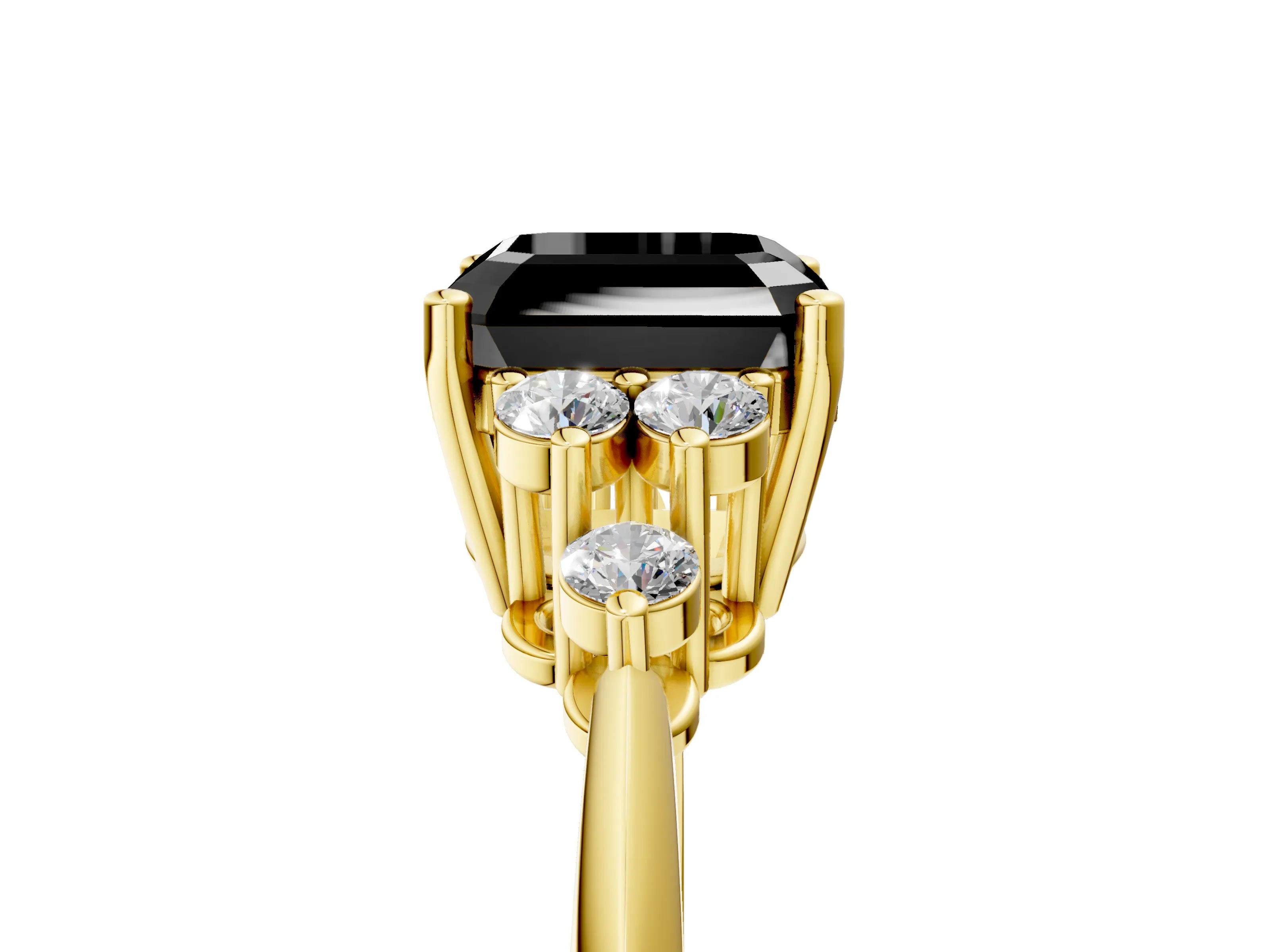Yellow gold Fancy Black Asscher Cut Cut Diamond Cluster Ring with Solitaire Band and Four-Prong Setting_5
