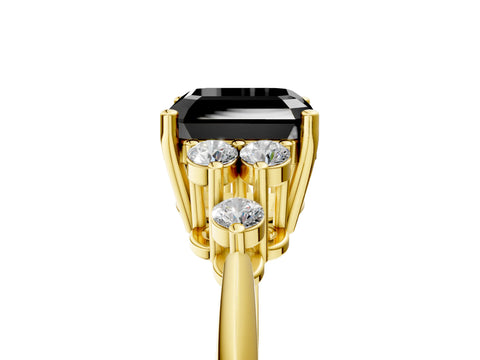 Yellow gold Fancy Black Asscher Cut Cut Diamond Cluster Ring with Solitaire Band and Four-Prong Setting_5