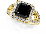 Yellow gold Fancy Black Asscher Cut Cut Diamond Halo Engagement Ring with Open Split Pavé Band_1