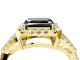 Yellow gold Fancy Black Asscher Cut Cut Diamond Halo Engagement Ring with Open Split Pavé Band_4