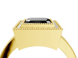 Yellow gold Fancy Black Asscher Cut-Cut Diamond Halo Engagement Ring with Pave Band and Prong Setting_4