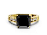 Yellow gold Fancy Black Asscher Cut Cut Diamond Milgrain Pave Band Four-Prong Setting Ring_3