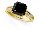 Yellow gold Fancy Black Asscher Cut Cut Diamond Milgrain Pave Band Four-Prong Setting Ring_4