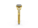 Yellow gold Fancy Black Asscher Cut Cut Diamond Milgrain Pave Band Four-Prong Setting Ring_5