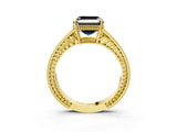 Yellow gold Fancy Black Asscher Cut Cut Diamond Milgrain Pave Band Four-Prong Setting Ring_6