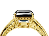 Yellow gold Fancy Black Asscher Cut Cut Diamond Milgrain Pave Band Four-Prong Setting Ring_7