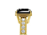 Yellow gold Fancy Black Asscher Cut Cut Diamond Milgrain Pave Band Four-Prong Setting Ring_8