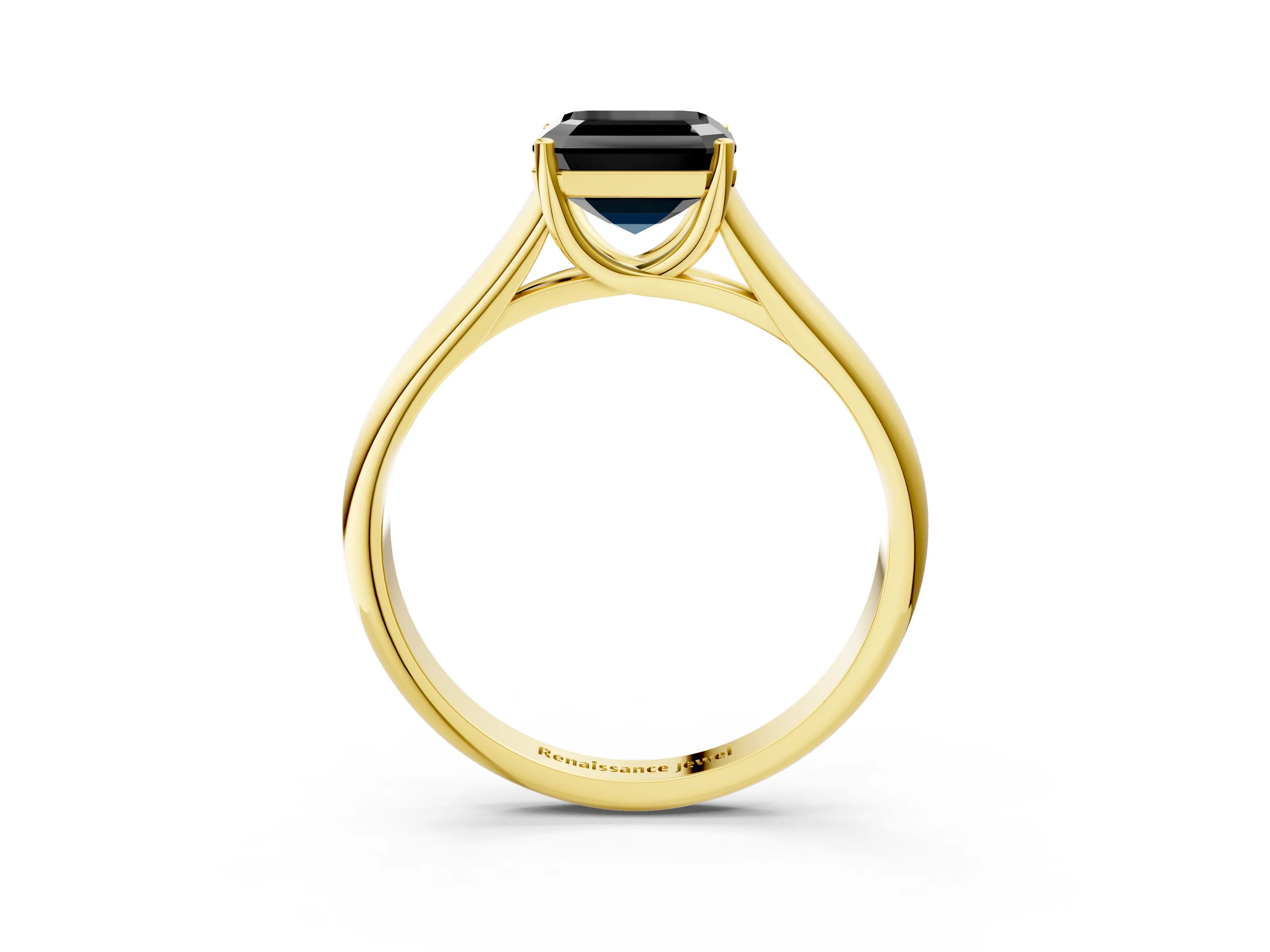 Yellow gold Fancy Black Asscher Cut Cut Diamond Solitaire Engagement Ring with Tapered Plain Band and Four-Prong Setting_3