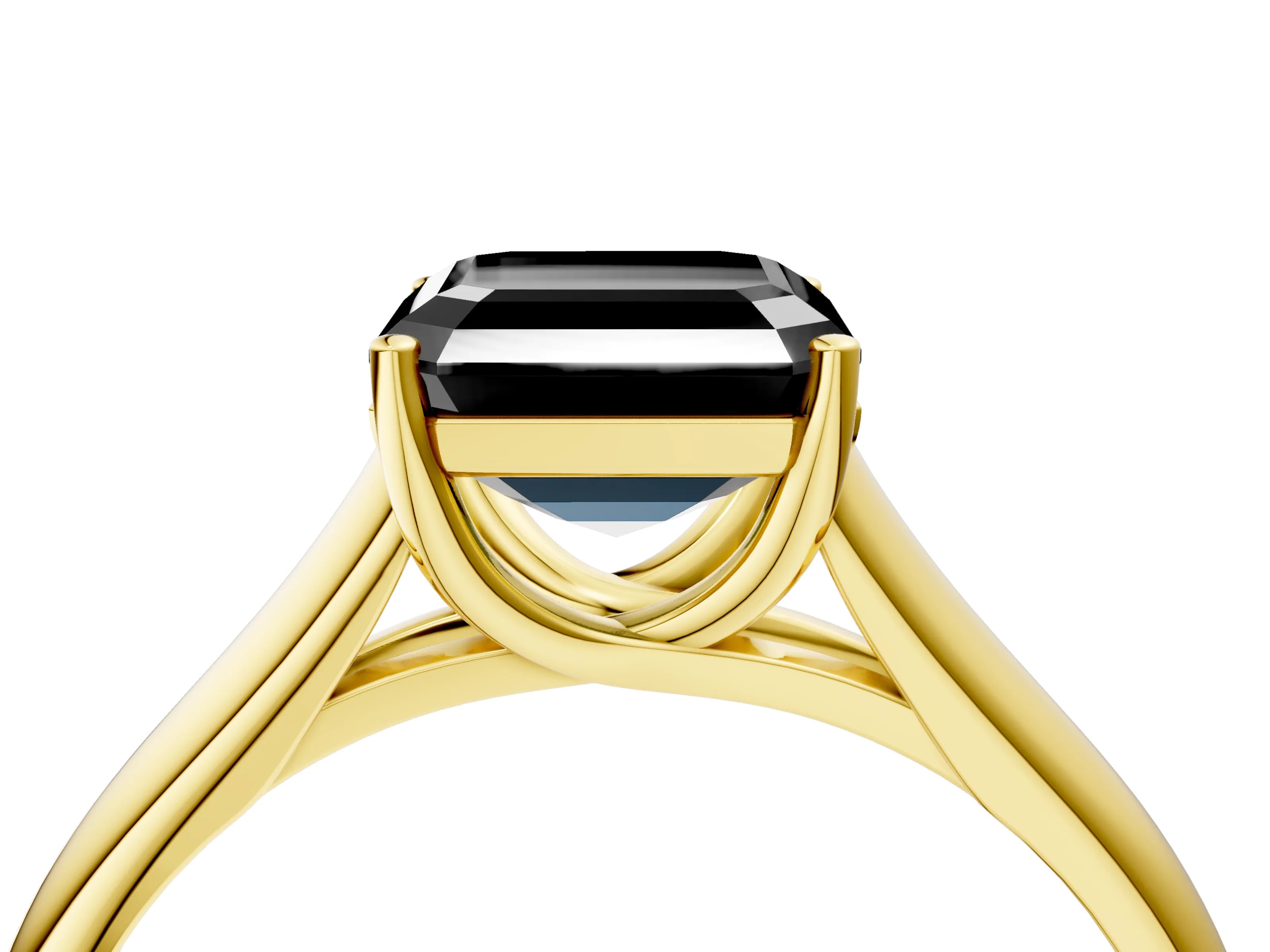 Yellow gold Fancy Black Asscher Cut Cut Diamond Solitaire Engagement Ring with Tapered Plain Band and Four-Prong Setting_4
