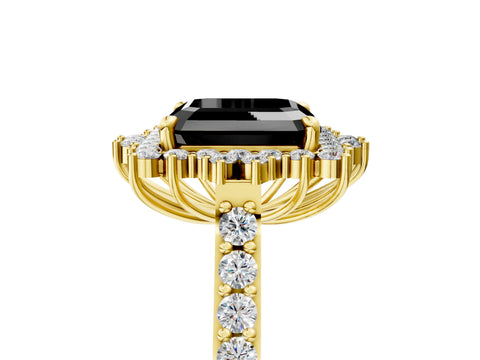 Yellow gold Fancy Black Asscher Cut Cut Diamond Sunburst Halo Engagement Ring with Pavé Band_5