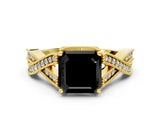 Yellow gold Fancy Black Asscher Cut Cut Diamond Twisted Band with Milgrain Pave Setting and Four-Prong Setting