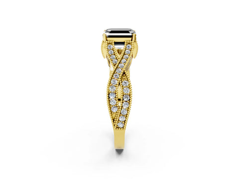 Yellow gold Fancy Black Asscher Cut Cut Diamond Twisted Band with Milgrain Pave Setting and Four-Prong Setting_2