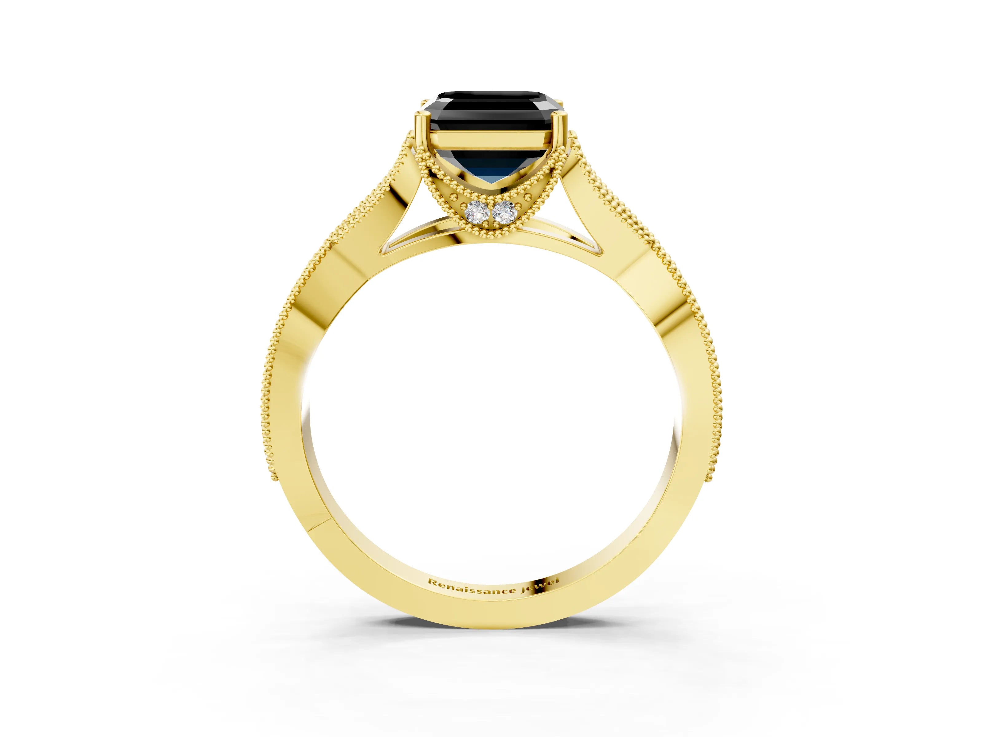 Yellow gold Fancy Black Asscher Cut Cut Diamond Twisted Band with Milgrain Pave Setting and Four-Prong Setting_3